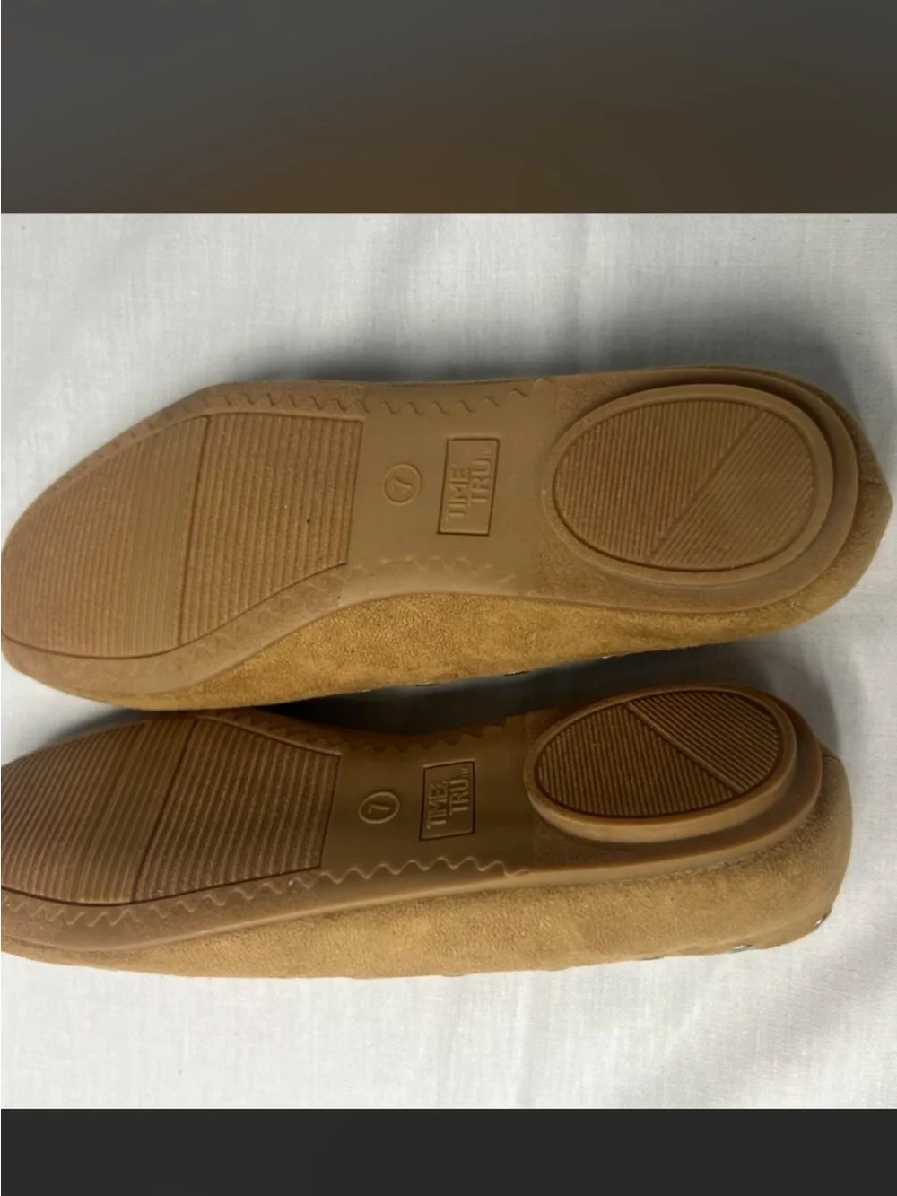 Time and Tru Tan Suede Loafers with Metal Eyelets